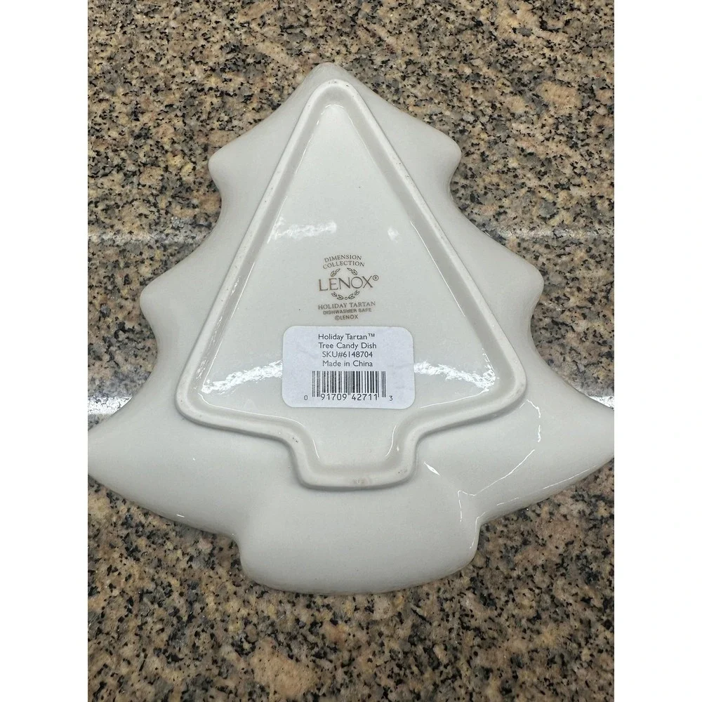 Lenox‎ Holiday Tartan Tree Candy Dish Christmas Serving Plate Bowl Gold Rim
